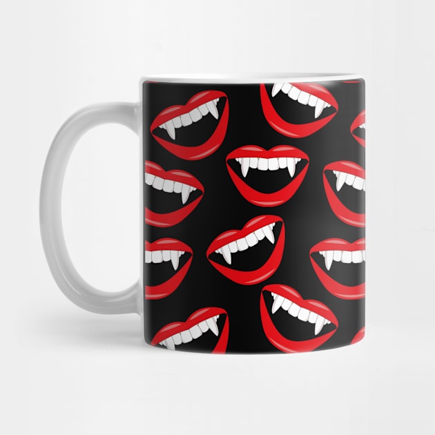 Vampire Red Lips and Fangs Pattern by HotHibiscus